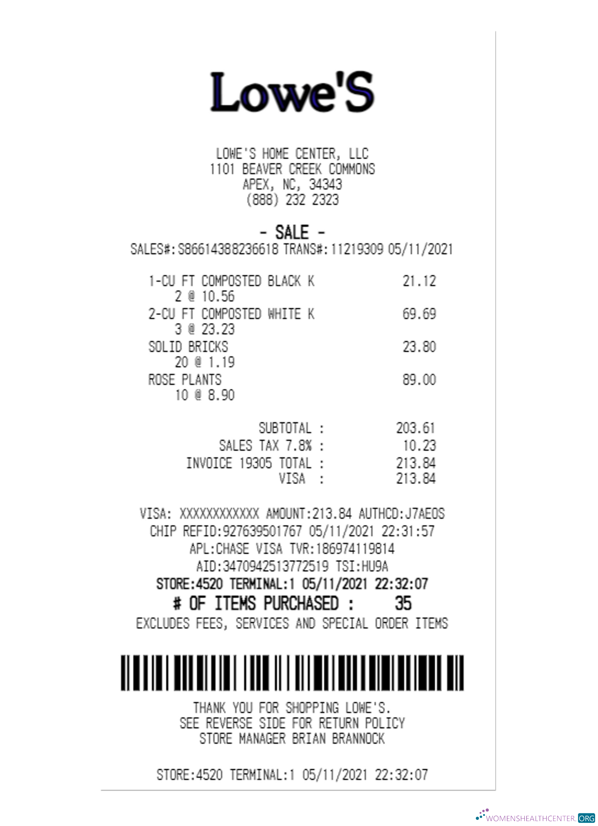 Download LOWE'S HOME CENTER payment receipt Photoshop template